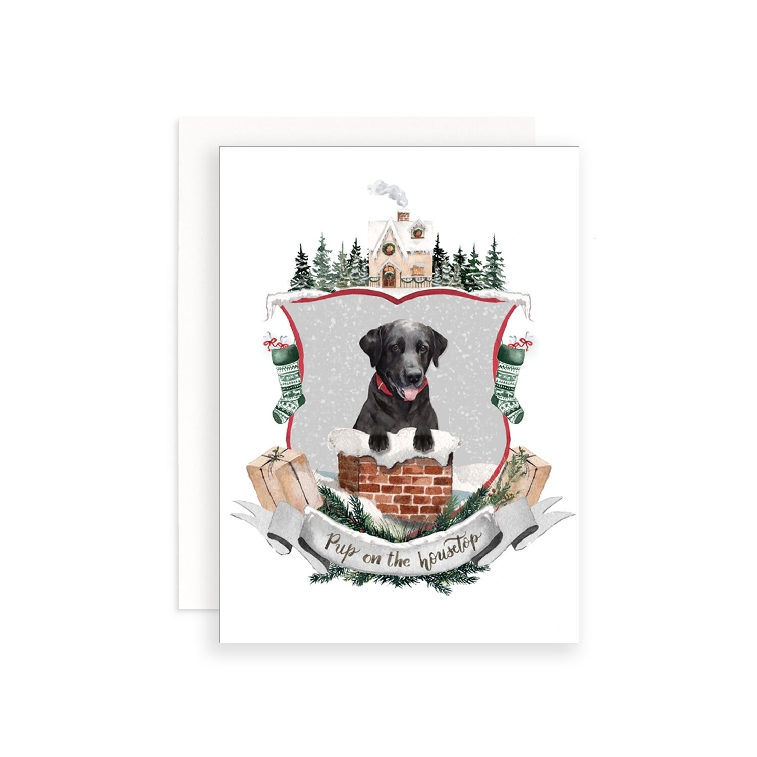 Pup on the Housetop Christmas Dog Greeting Card