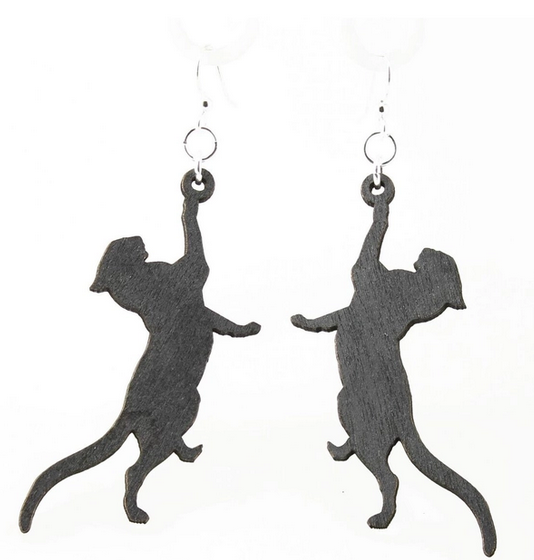 Playful Cat Earrings - Black Satin