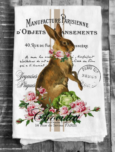 Easter French Easter Bunny Cotton Flour Sack Tea Towel