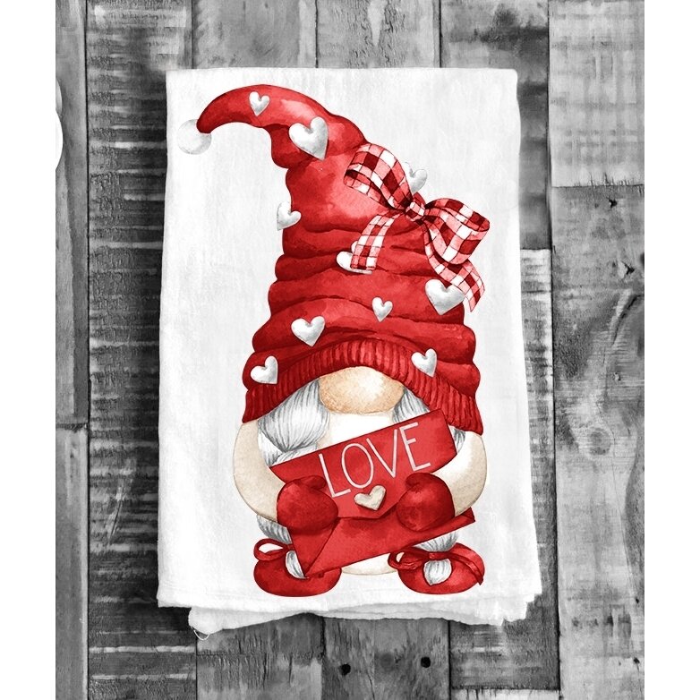 Valentine Red Gnome Love Cotton Tea Towel