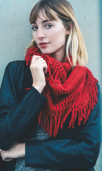 Tassel Fringe Knit Infinity Scarf - Red