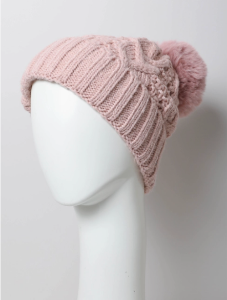 Thermal Lining Cable Knit Beanie - Pink