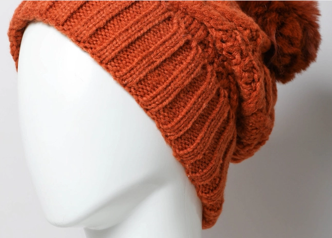Thermal Lining Cable Knit Beanie - Rust