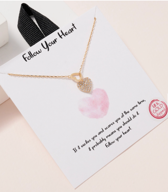 Follow Your Heart Charm CZ Gold Dip Necklace