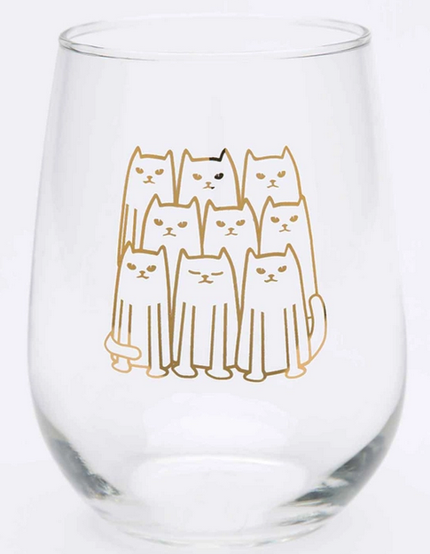 Cat Stemless Wine Glass