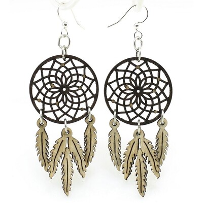 Dreamcatcher With Feather Earrings - Brown
