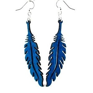 Feather Wood Earrings - Teal