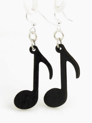 Music Note Earrings - Black Satin