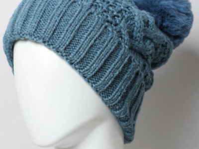 Thermal Lining Cable Knit Beanie - Blue