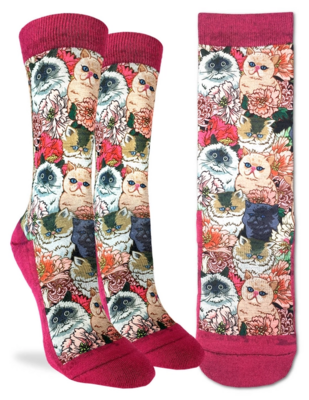 Women's Floral Cats Socks - Size 5-9