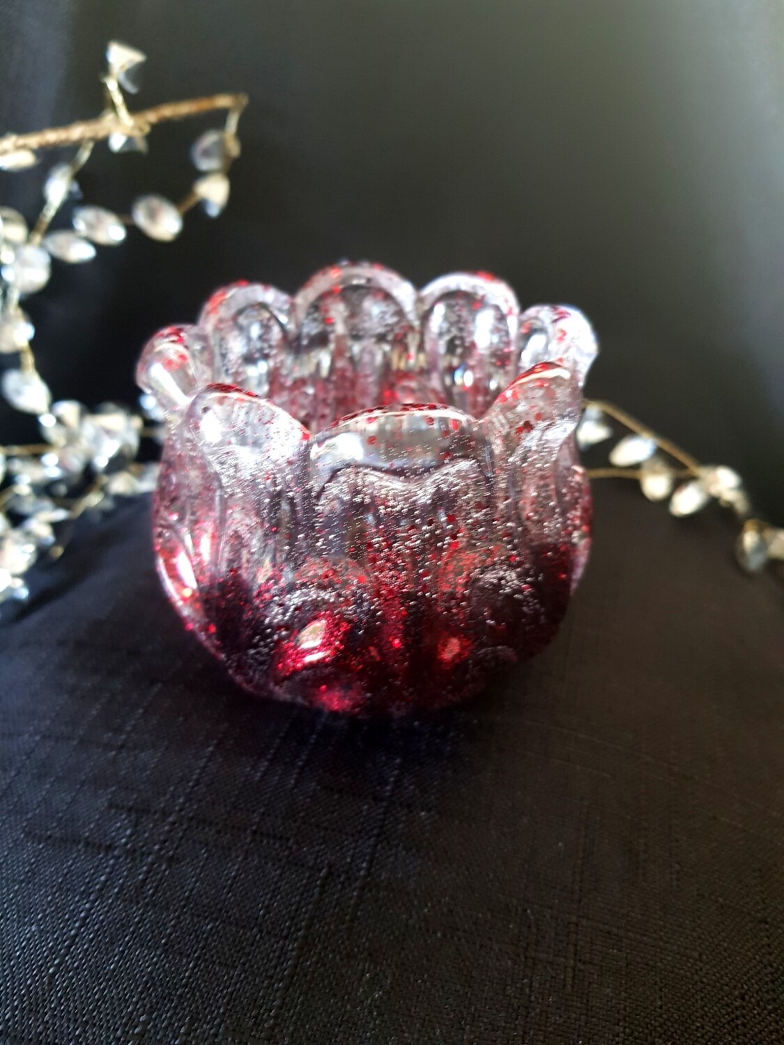 Red/clear "In memory of" candle holder/vase