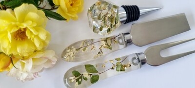 Cheese knife set/Green white floral