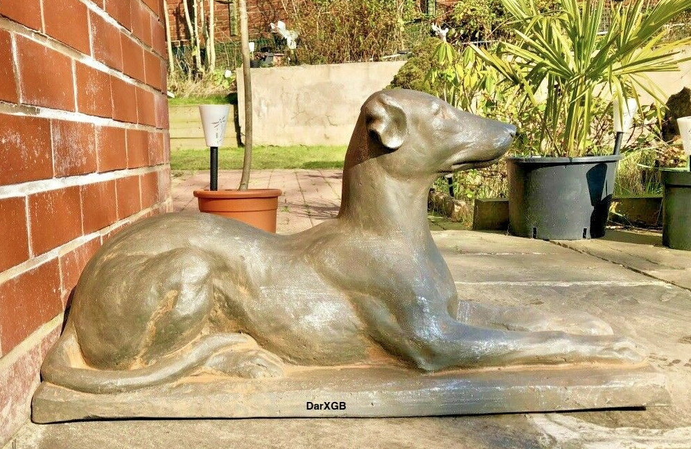 Large Resin GREYHOUND ON PLINTH decor Garden Ornament Dog Statue Sculpture