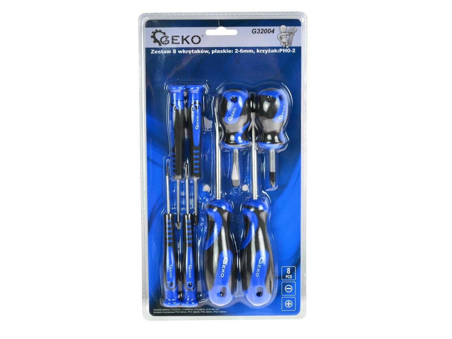 Set mit 8 Schlitzschraubendrehern: 2-6 mm Kreuz: ph0-2 GEKO