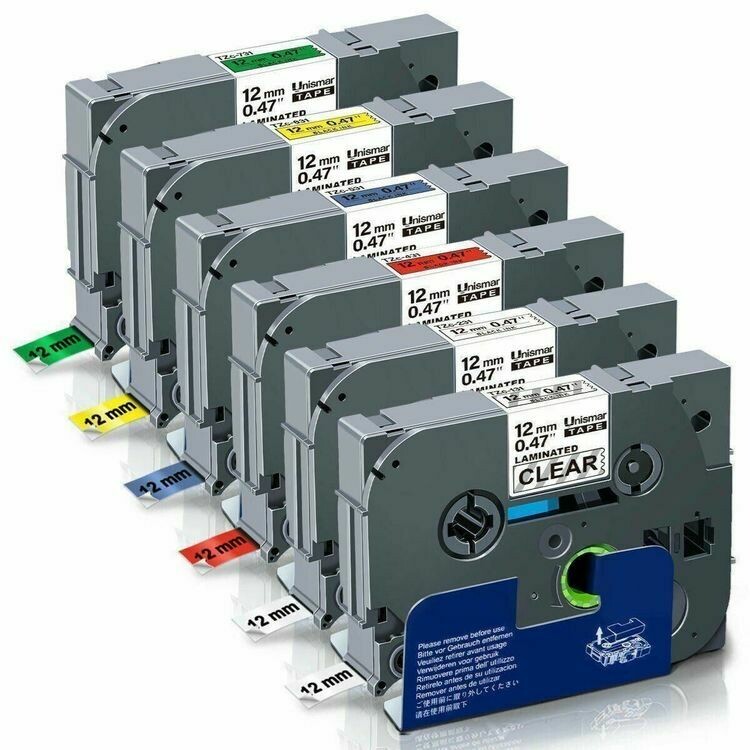6x Farb Tape Schriftband 12mm für Brother P-touch