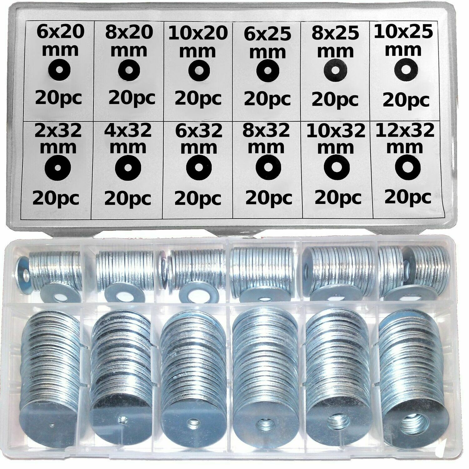240 grosse U Scheiben M2 M4 M6 M8 M10 M12 Karosseriescheiben Sortiment Set Verzinkt