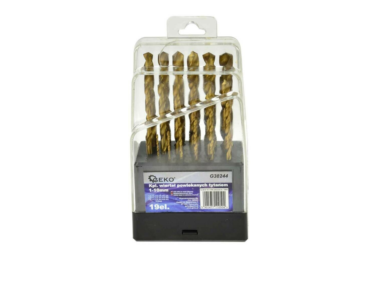 Satz Bohrer 19 Stk. 1-10 mm, titanbeschichtet, Kunststoffbox