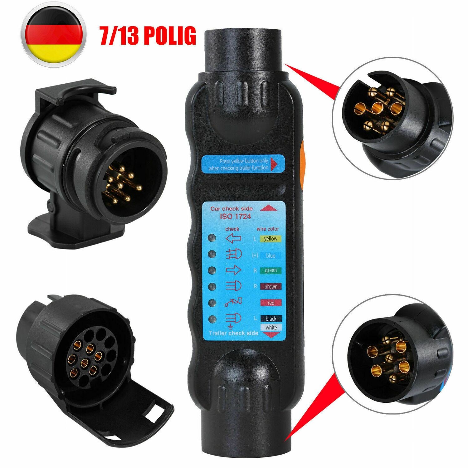 Prüfgerät Anhänger Tester 7-13 Polig 12V Trailer Beleuchtungstester Prüfer  KFZ