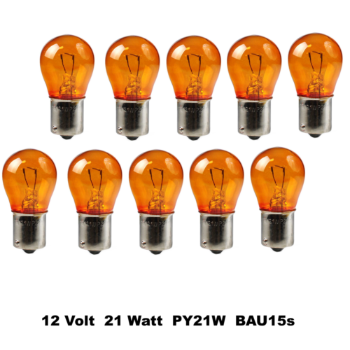 Autolampen 10x 12V 21W PY21 BAU15s orange amber Glühlampe Glühbirne Kugellampe