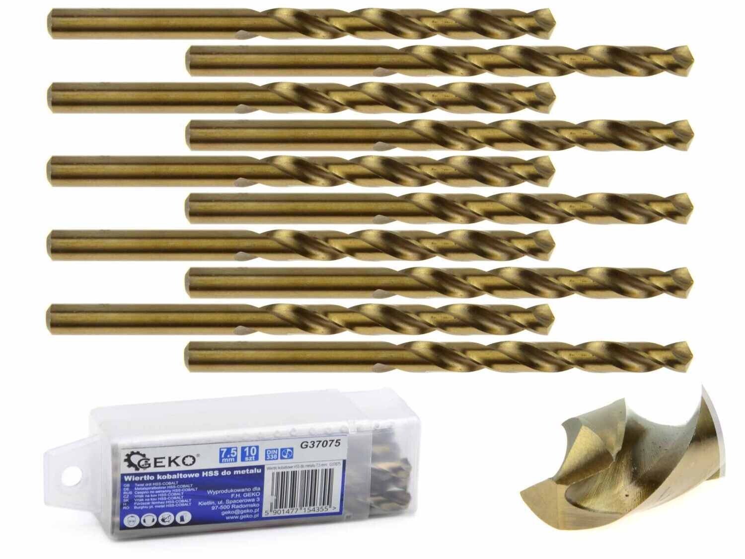 10 Stk. HSS-Kobaltbohrer für Metall 7,5 mm