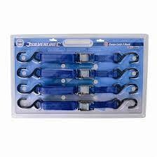 Spanngurt mit S-Haken und Klemmschnalle, 2 m x 25 mm, 4-tlg. Satz