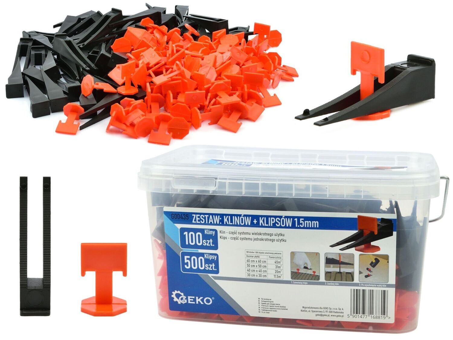 Fliesen-Nivelliersystem - 100 Keile + 500 Clips 1,5 mm