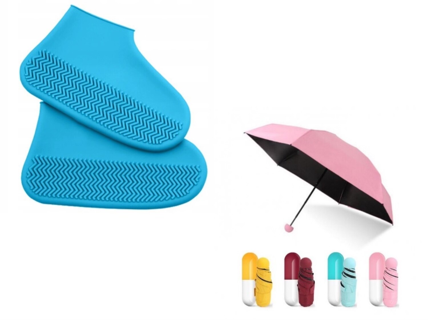 Silicone shoe cover case + Mini Umbrella - ფეხსაცმლის სილიკონის საწვიმარი + ქოლგა(კაფსულა)