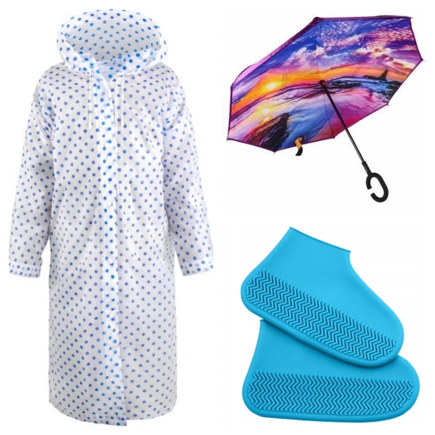 Raincoat + Umbrella + Silicone shoe cover case - საწვიმარი + ქოლგა + ფეხსაცმლის სილიკონი