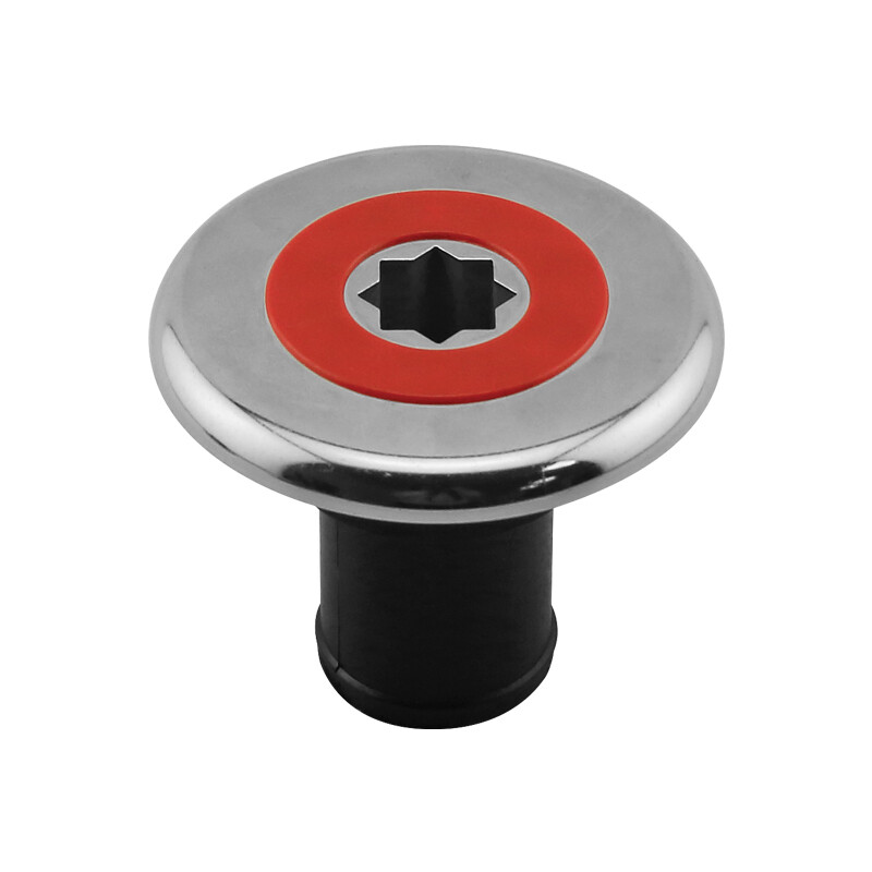 Boca INOX Ø38mm, con Tapón Rojo, para Combustible, Base Negra