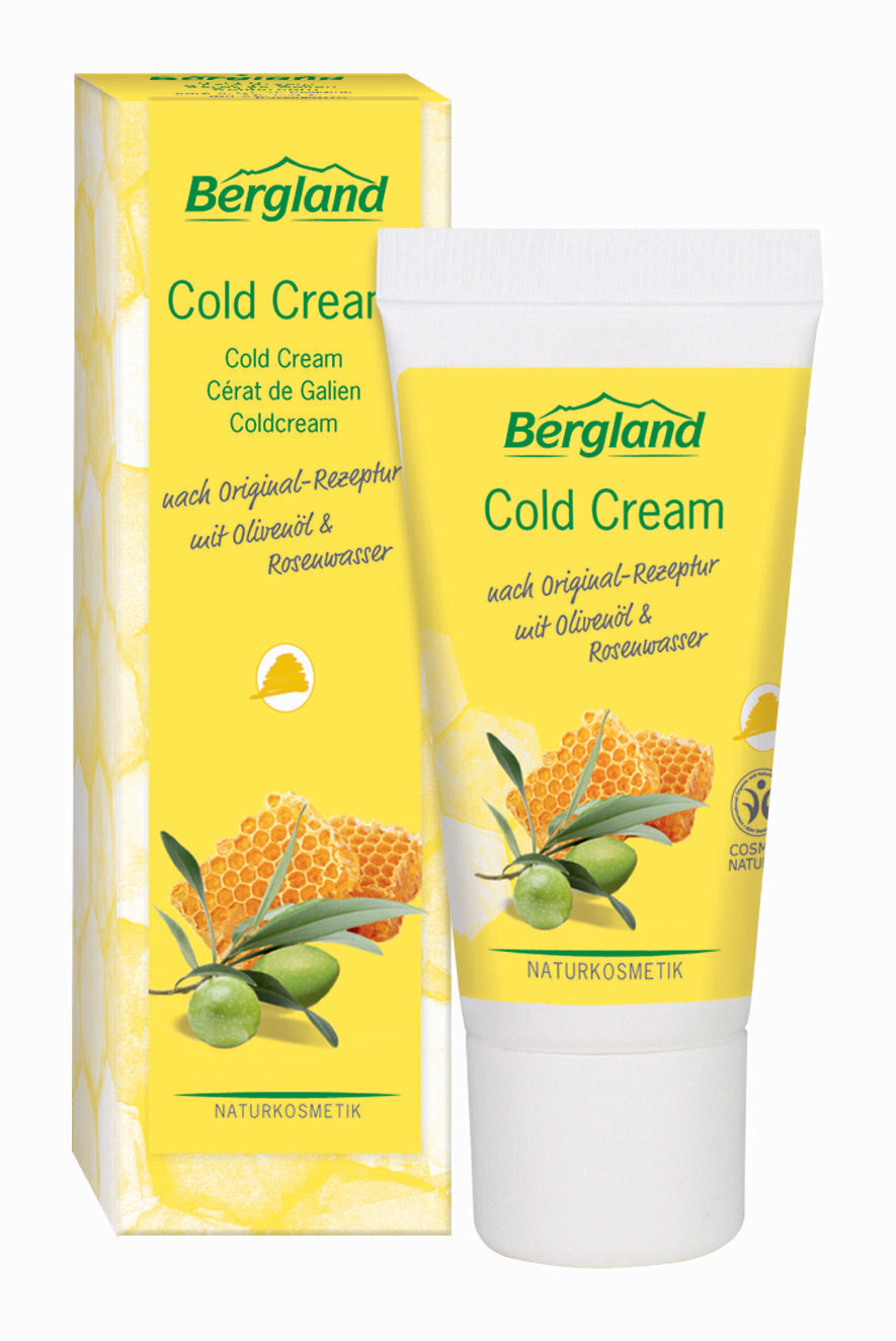 Cold Cream
nach Original-Rezeptur mit Olivenöl & Rosenwassser

- Hypoallergen
- Für sehr trockene Haut
- Zur Pflege bei Neurodermitis

30 ml