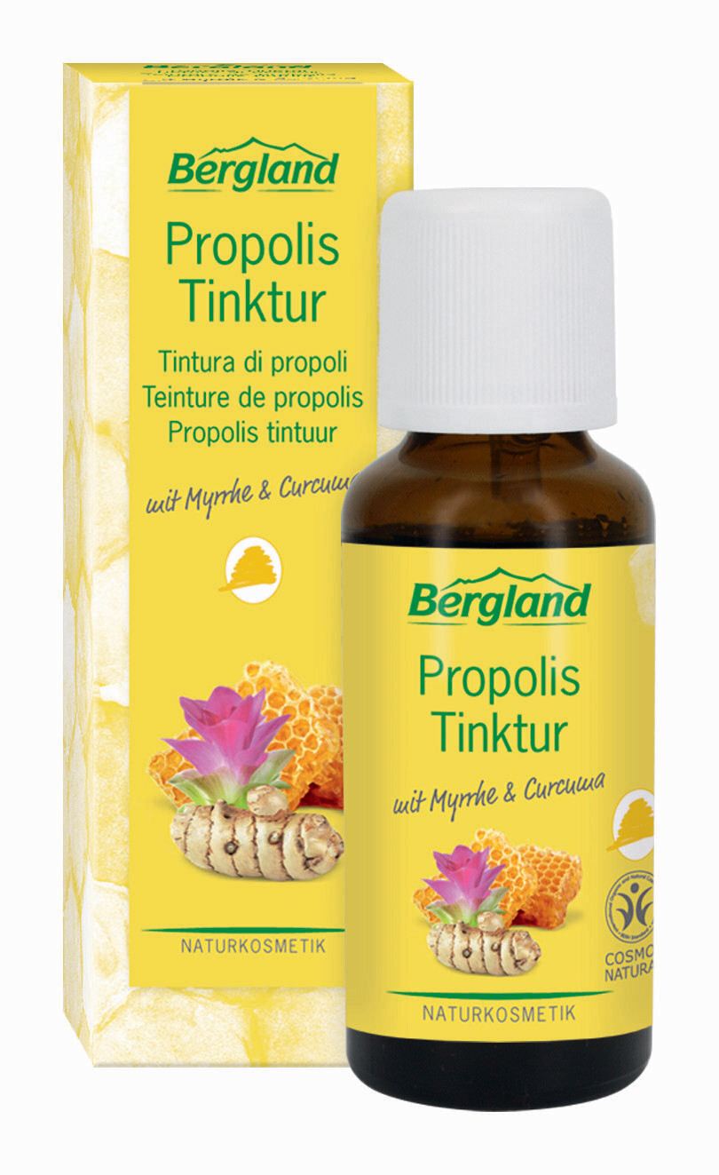 Propolis Tinktur
mit Myrrhe & Curcuma

- Bei irritierter Mundschleimhaut
- Ohne Alkohol
- Mit 89% Propolis-Extrakt