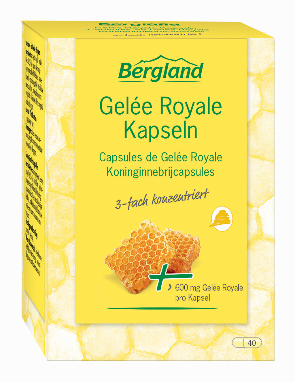 Gelée Royale Kapseln
3-fach konzentriert

- Das Nahrungselixier der Bienenkönigin 
- 3-fach konzentriertes Gelée Royale
- Mit pflanzlicher Kapselhülle
  ✓ vegetarisch
 ✓ glutenfrei
40 Stk / 40 Tage