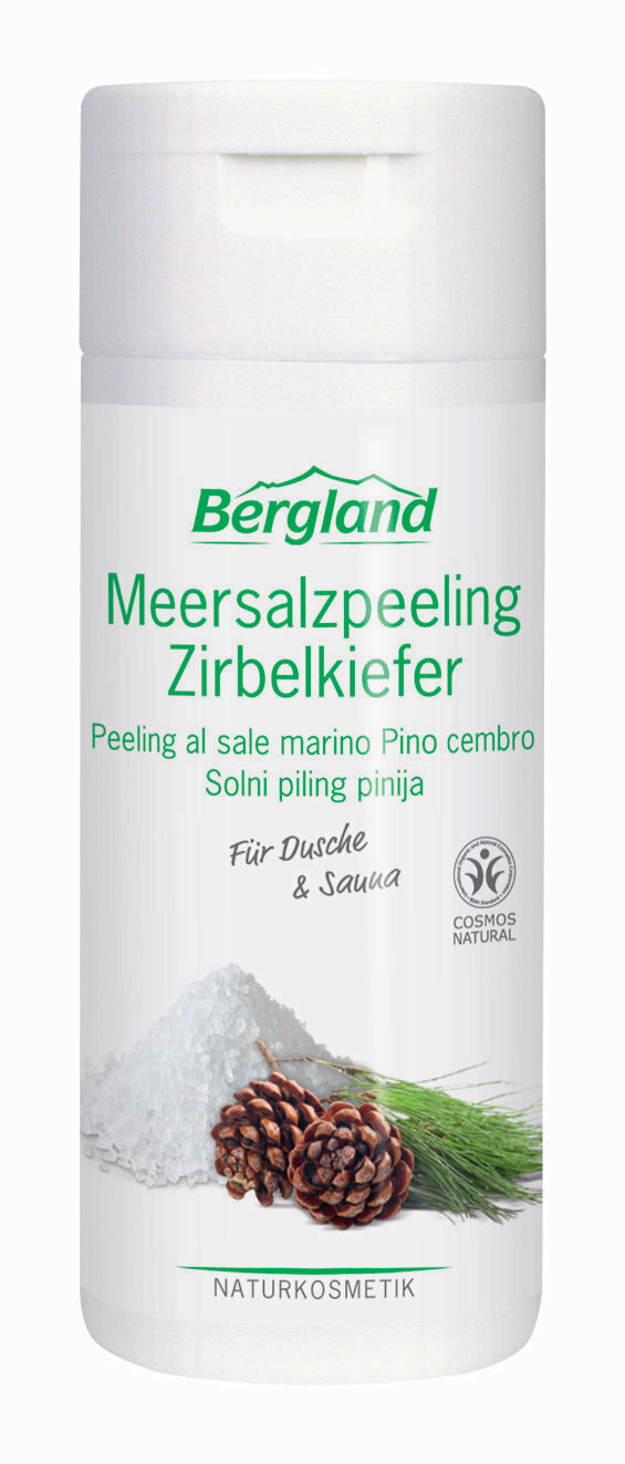 Meersalzpeeling Zirbelkiefer
Für Dusche und Sauna

- Sanfte Reinigung mit feinem Meersalz
- Entfernt abgestorbene Hautschüppchen
- Für ein streichelzartes Hautgefühl

    ✓ vegan