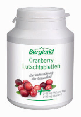 Cranberry Lutschtabletten
Nahrungsergänzungsmittel mit Süßungsmittel
Zur Unterstützung der Gesundheit
- Mit 45 mg Proanthocyanidinen*
- hochdosiert mit 1.350 mg Cranberry-Fruchtpulver*