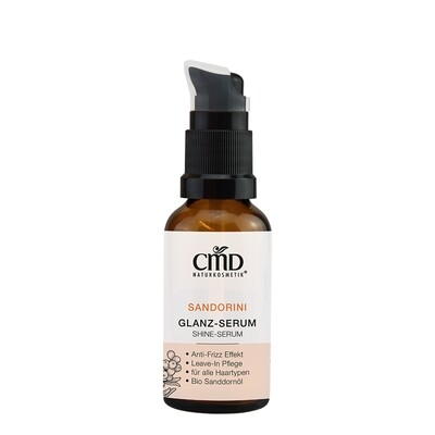 Sandorini Glanz-Serum
Leave-In Pflege mit Anti-Frizz Effekt für ein glattes und glänzendes Haar-Finish mit Bio Sanddornöl.