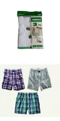 3 High Quality Cotton Vests + 3 Pure Cotton Checked Boxers- Assorted Colors 3 High Quality Cotton Vests + 3 Pure Cotton Checked Boxers- Assorted Colors