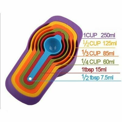 Measuring Cup and Spoon Set - Stackable Colorful Plastic for Kitchen Baking tools (6pcs Random Color) Measuring Cup and Spoon Set - Stackable Colorful Plastic for Kitchen Baking tools (6pcs Random Color)