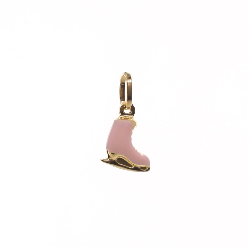 DIJE ORO AMARILLO DISEÑO PATINES ROSADO 14K