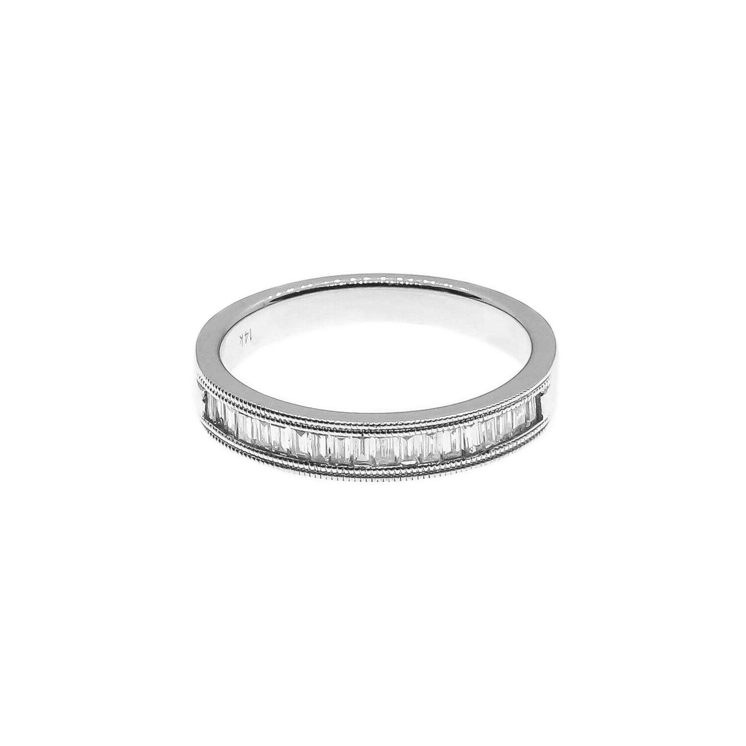 ANILLO ORO BLANCO BANDA CON DIAMANTES BAGUETS 14K