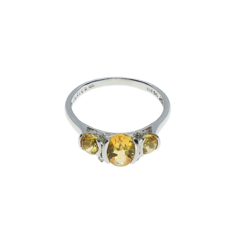 ANILLO ORO BLANCO TOPACIO AMARILLO Y DIAMANTES 14K