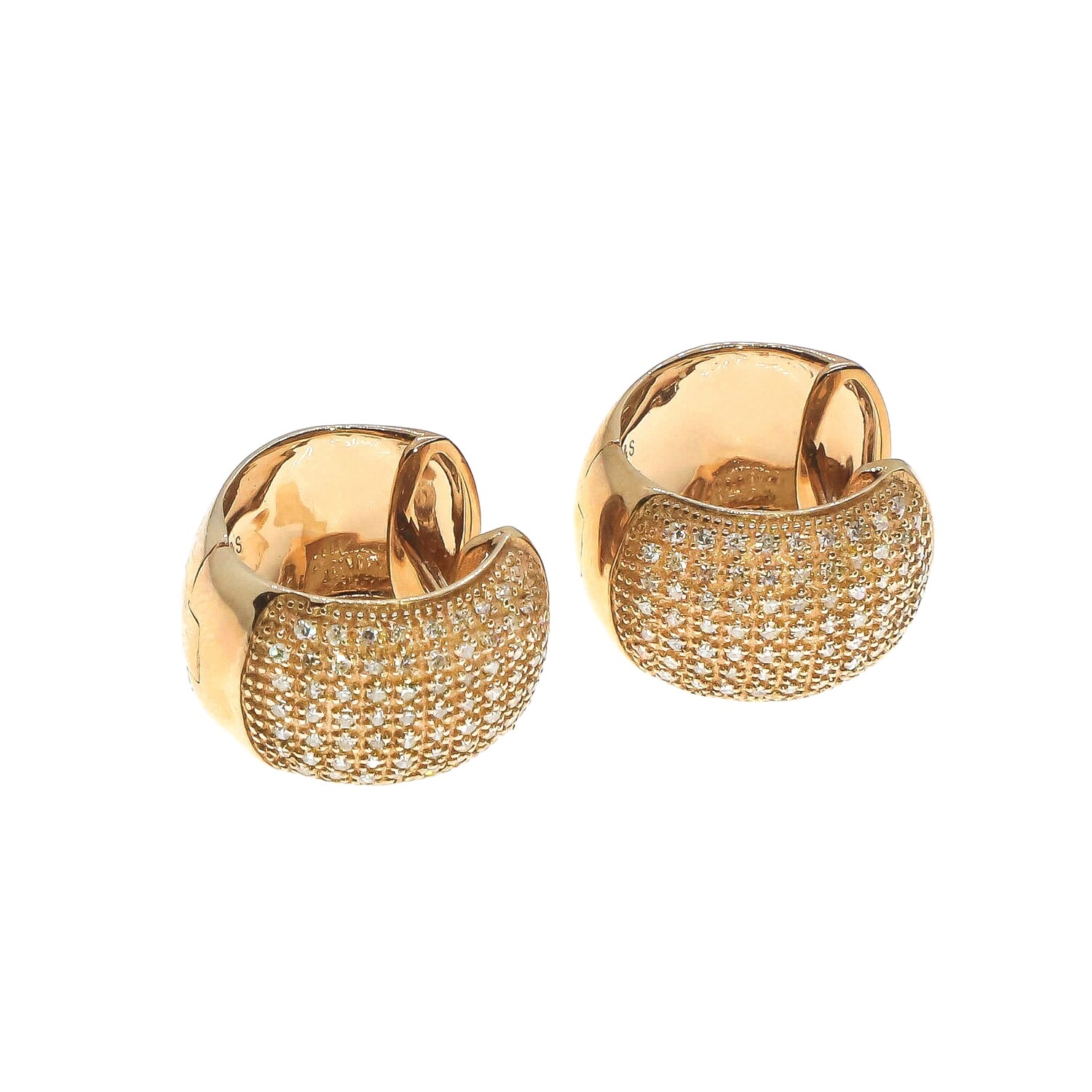 ARETES ORO ROSADO HOGGIES CON DIAMANTES 14K