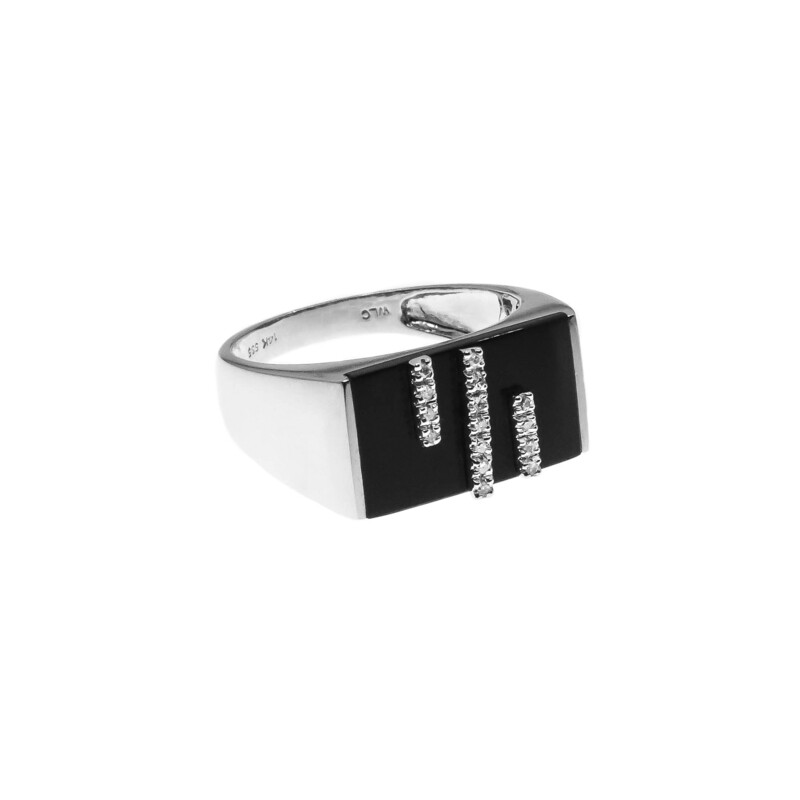 ANILLO DE HOMBRE ORO BLANCO ONIX Y DIAMANTES 14K