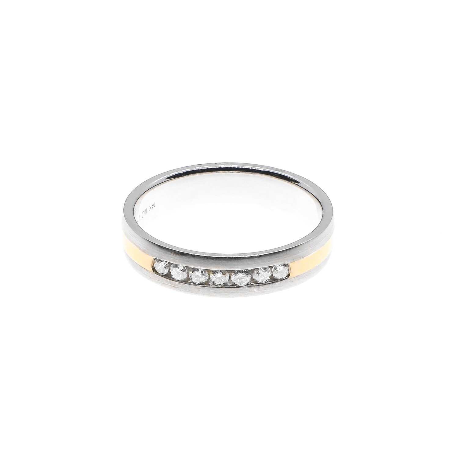 ANILLO ORO BLANCO Y ROSADO ARO DE BODA CON DIAMANTES 14K