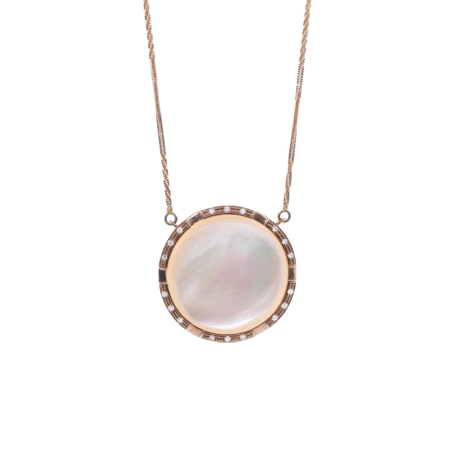 CADENA ORO ROSADO CON DIJE MADREPERLA Y DIAMANTES 18K