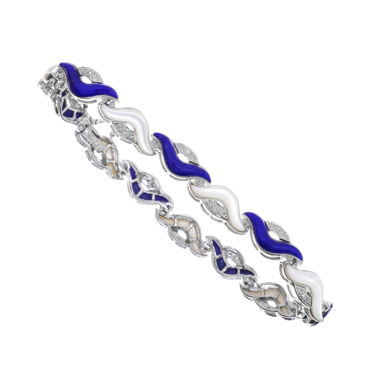 PULSA ORO BLANCO LAPISLÁZULI MADRE PERLA Y DIAMANTES 14K