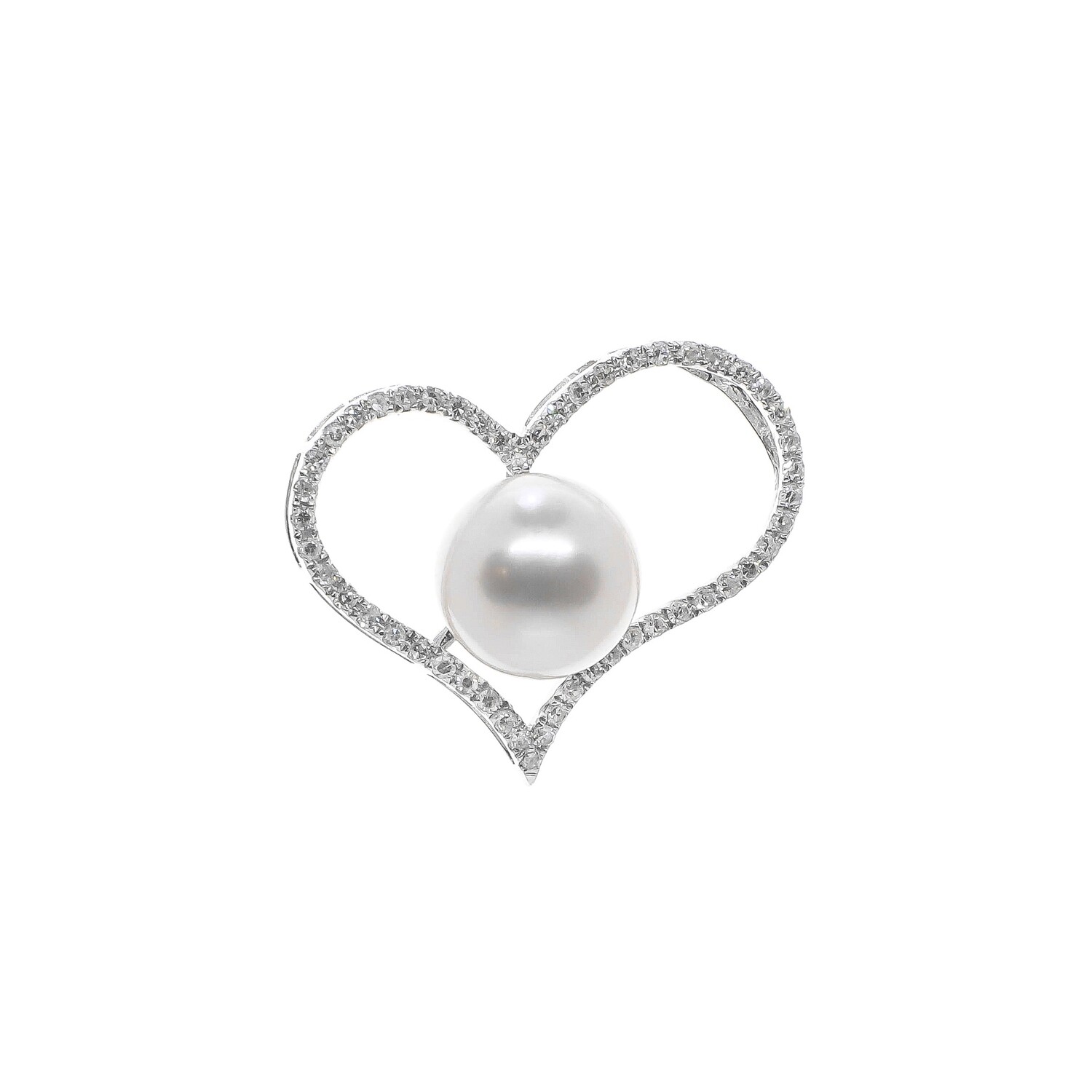 DIJE ORO BLANCO CORAZON PERLA Y DIAMANTES 14K