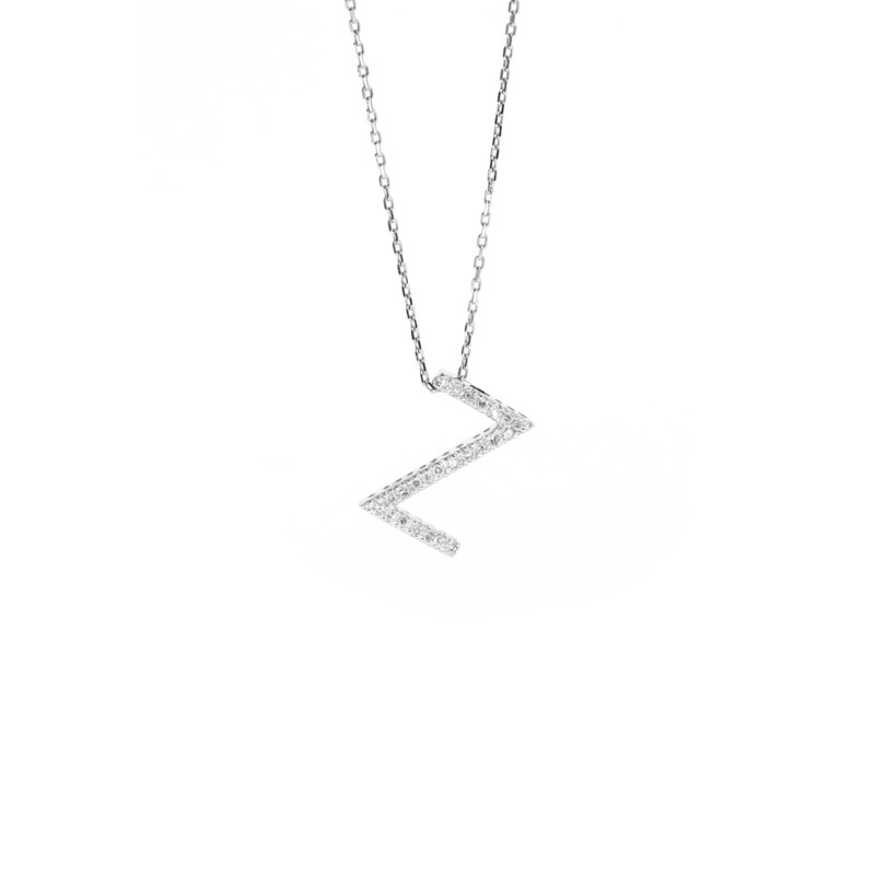 CADENA CON DIJE INICIAL GRANDE ORO BLANCO CON DIAMANTES 14K