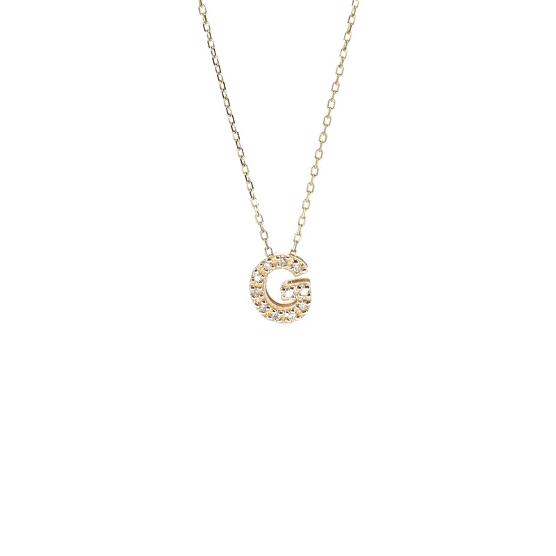 CADENA ORO AMARILLO CON DIJE INICIAL PEQUEÑA  CON DIAMANTES 14K