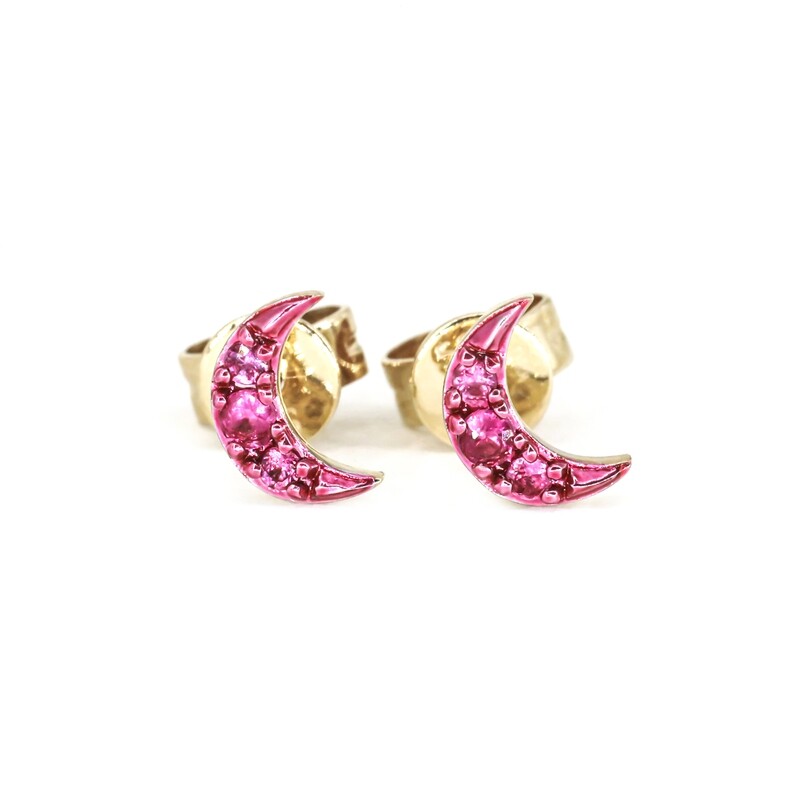 ARETE ORO AMARILLO LUNA RUBI 14K