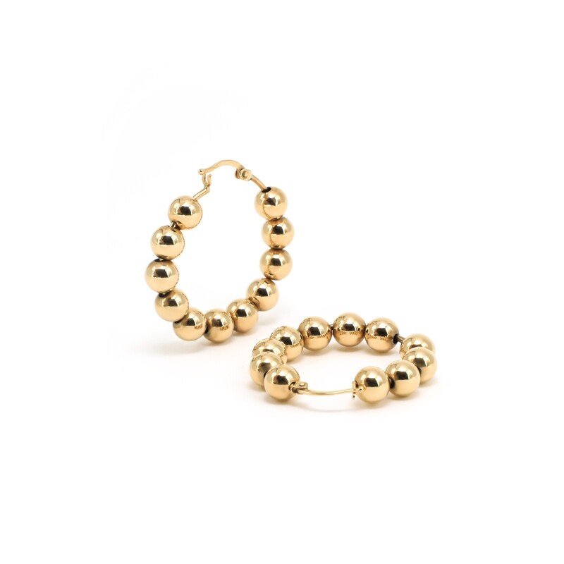 ARETES ORO AMARILLO 14K ARGOLLAS MEDIANAS DE BOLAS